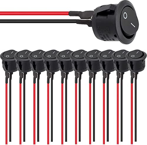 Xiatiaosann 12V Schalter KFZ Kippschalter Wippschalter EIN/AUS/SPST 2pin Latching Kippschalter Runder Schwarzer / 6A 250V 10A/125V AC für Auto Boot Haushalt, 10 Stück