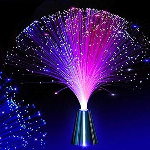 OSALADI 13 Inch LED Color Changing Fiber Optic Light Battery Powered Mood Novelty Lamps with Silver Cone Base Sensory Light for Wedding Valentines Day
