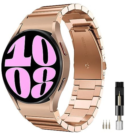 Miimall Metal Strap for Samsung Galaxy Watch 7& FE, Galaxy Watch 6 5 4 Stainless Steel Strap, Adjustable Replacement Band for Samsung 6 Classic 43mm 47mm/5 Pro 45mm/4 Classic-Rose Gold