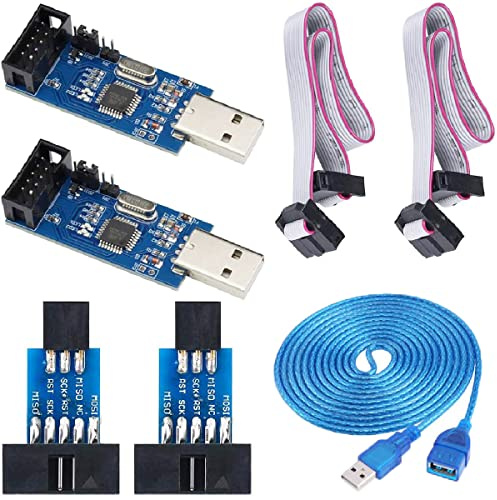 Youmile 2 Stück Downloader Programmierer USBASP ISP Mikrocontroller Modul mit Kabel und 10Pin auf 6Pin Adapterplatine USB Verlängerungskabel für 51 Mikrocontroller der AVR Serie