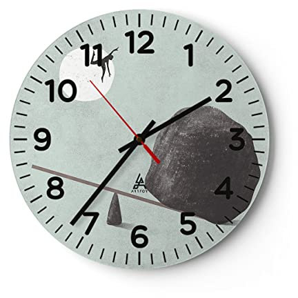 Modern Wanduhr Stein Hebel Physik 40x40cm Rund Groß Wand Uhr Glas Analog Zimmeruhren Küche Büro Wohnzimmer Glasuhr Wall Clock Dekoration Design Wanddekoration Küchenuhr C4AR40x40-4755