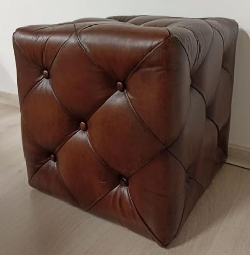 Casa Padrino Luxus Chesterfield Leder Hocker Vintage Dunkelbraun 40 x 40 x H. 45 cm - Echtleder Fußhocker - Echtleder Würfelhocker - Chesterfield Wohnzimmer - Echtleder Möbel - Luxus Möbel