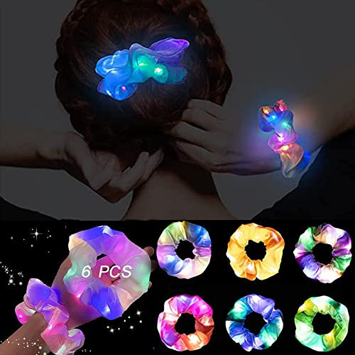 6 Stücke LED Haargummis, Probuk Bunte Traceless Elastische Leuchtende Haarbänder mit 3 Licht Modi, Glow in the Dark Frauen Haar-Accessoires für Frauen Mädchen Neon Kopfbedeckungen Neujahr Party