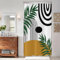 ASDCXZ Tenda da doccia 90 x 180 cm, stile boho, moderna arte astratta sole foglie verdi linea bagno lavabile tenda da doccia in poliestere impermeabile tenda da doccia per vasca da bagno con 6 ganci