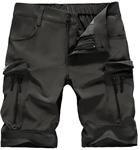 Hiauspor Kurze Hosen Herren Sommer Leichte Cargo Shorts mit 7 Taschen Bermuda Wanderhose Cargohose Herren kurz MTB Hose Radhose Chino Sport Stretch Fahrrad Radlerhose Arbeitshosen(Dk schwarz,M)