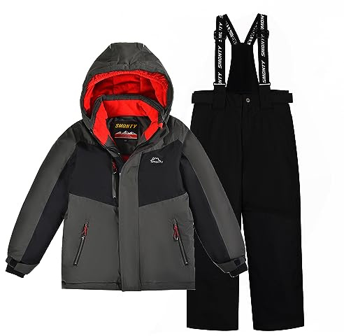 SMONTY Kinder Schneeanzug für Jungen, Winter-Skijacke & Hose, Set Kapuzenriemen, Winddicht, Wasserdicht, Warmer