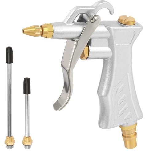 Swpeet 3Pcs Kit de combinaison d'outils pneumatiques comprenant pistolet de soufflage avec raccord rapide standard en laiton ajustable buse d'écoulement d'air et 2 rallonges d'écoulement d'air
