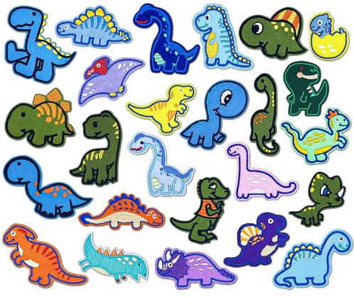 Rayong Patches Zum Aufbügeln Dinosaurier 26 Stück Flicken zum Aufbügeln Kinder Bügelflicken Bestickte Aufnäher Patch Sticker Aufnäher Kinder für DIY T-Shirt Jeans Kleidung Taschen Flicken Pat
