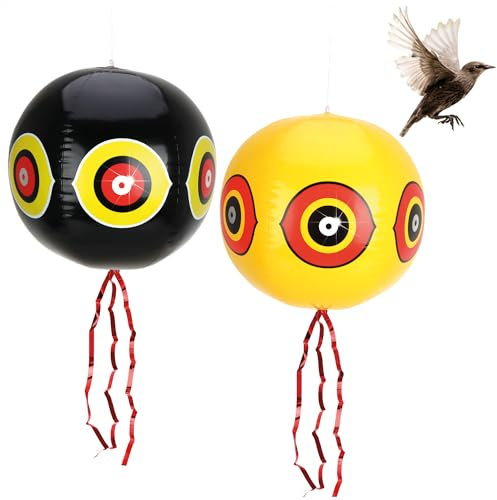 com-four® 2X Vogelabwehr-Ballon XXL - runde Vogelscheuche zum Aufhängen - Ballon mit reflektierenden Augen und Knisterstreifen - Vogelschreck für Stare, Krähen, Dohlen, Tauben (2 Stück - Ballon XXL)