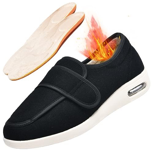 Chaussures diabétiques pour Pieds enflés Hiver Chaud Pantoufles Diabétiques Femme Chaussures de mère Sandales pour Les Pieds Gonflés Larges et Diabétiques,Black Woolen,40 EU