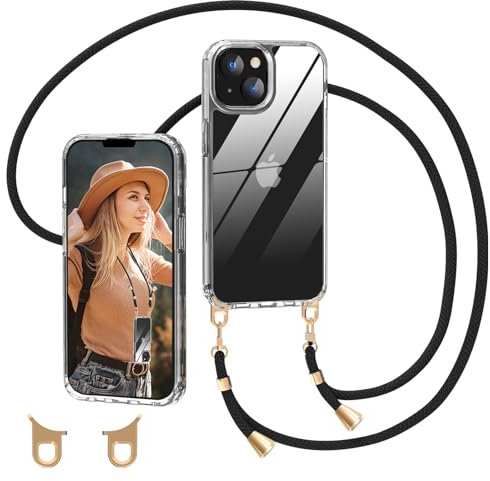 Dniodio Coque avec Cordon pour iPhone 13/iPhone 14, Transparent Coque Collier Réglable Téléphone Étui Portable Lanyard Case Protection Complète Cover de iPhone 13/iPhone 14(6.1)