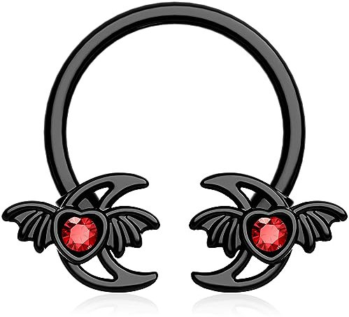 Melighting 16g Black Moon Septum Ring Helix Ohrring Halloween Hufeisen Septum Piercings Conch Ohrringe Daith Piercing Schmuck für Frauen Mädchen, Edelstahl Zirkonia