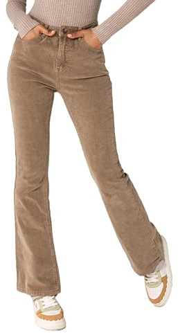 Nina Carter J221 Damen Hochtaillierte Bootcut Stretch-Cordhose aus Samtigem Kordel Vintage Schlaghose Cordjeans (Taupe (J221-25), L)