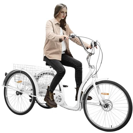 gegeweeret 26 Zoll Erwachsenen-Dreirad 6-Gang (Weiß) – 3-Rad-Fahrrad für Cruising, Outdoor, Sport & Einkaufen – Höhenverstellbarer Sitz & Griff – Stabil & Komfortabel