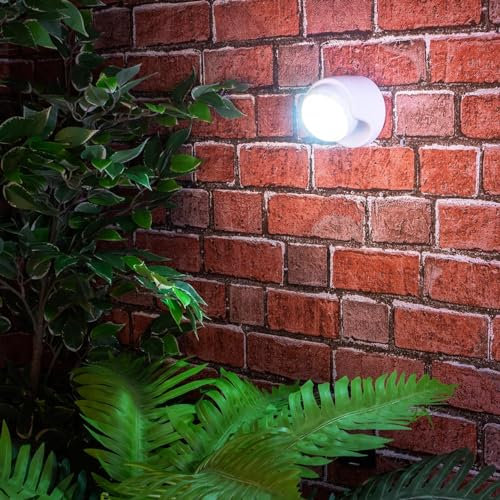 White Battery Powered PIR Motion Sensor LED Security Light – 85 Lumen Outdoor Garden Wall or Fence Mounted Light with 9 LEDs, 360 Rotation, 5m Detection Range & 3 Light Settings - H9 x W9 x D9cm
