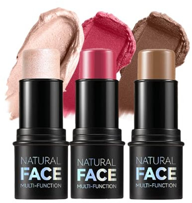Contour Stick con sfumature di Highlighter, Bronzer e Blush, un Contour Stick impermeabile e non grasso che contorna il viso senza sforzo con un tocco leggero (B, 3 pezzi)
