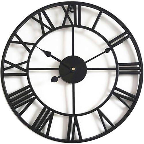 Taodyans Stille Wanduhr Vintage Römische Ziffern Nicht Tickend Metall Skelett Dekorative Uhr Wohnzimmer Küche Cafe Hotel Büro Home Decor Geschenk (Schwarz, 60cm)