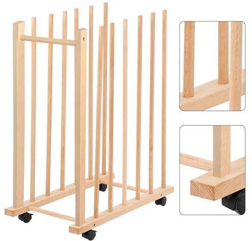 Großes Abtropfgestell mit Vier Rollen und Griff – Aufbewahrungsständer aus massivem Holz für Zeichenbretter, Rahmen, Paneele, Gemälde und Kunstwerke