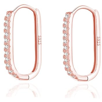 Reffeer 925 Sterling Silber CZ Quadratische Creolen für Damen - Minimalistische U-Ohrringe (C-Roségold)