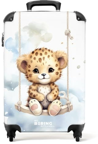 NoBoringSuitcases.com Kinderkoffer, Kinder Koffer, Koffer Groß, Koffer Kinder, TSA Schloss, Trolley Kinder, Großer Koffer, Suitcase, Koffer Mittelgroß (Gepardenbaby - Beige, 67 cm - 72 L)