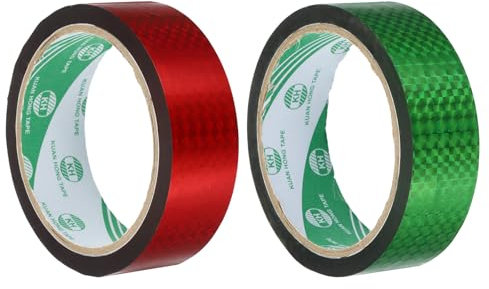 sourcing map Washi Prism Tape Lot de 2 rouleaux de ruban adhésif réfléchissant holographique métallisé pour emballage et décoration de vacances, bricolage et artisanat (2 rouleaux, rouge + vert)