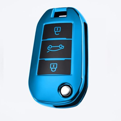 Juttzzei Autoschlüssel Hülle Opel für Peugeot 208 301 307 308 407 Citroen C2 C3 C4 C5 C6 Opel Crossland Corsa F Grandland Zafira Schlüsselhülle, TPU Silikon Opel Corsa F Schlüsselcover-3 Tasten(Blau)