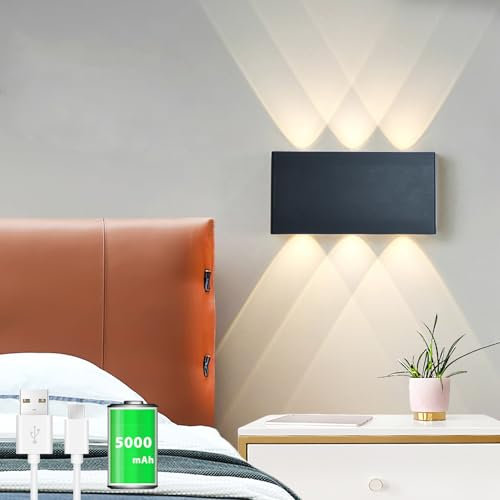Akku Wandlampe, mit Touch Control Schalter LED Magnetisch Akku Wandleuchte 5200mAh Kabellose Wandlampe 3 Modi Helligkeitsstufen, ideal für Loft Flur Schlafzimmer (Schwarz)