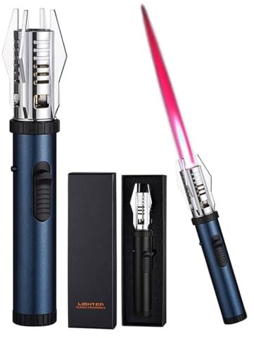 Lightsaber Lighter Butane Torch Lighter, Refillable Gas Lighter, 360° Windproof Adjustable Jet Flame Metal Long Lighter, Suitable for Candles Cigar Kitchen Cooking Torch Outdoor Lighter(Color:Blue)