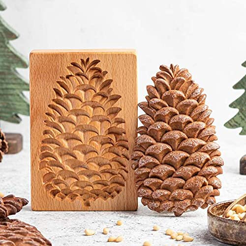Geschnitzte hölzerne Keksform, 3D-Backform, Küche, DIY, Keksausstecher, Lebkuchen-Plätzchen-Stempel, Kekspresse, Stempelformen, für Weihnachten, Thanksgiving, Halloween, Ostern (Tannenzapfen)