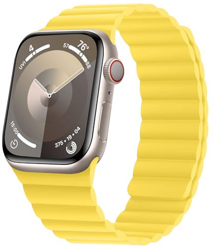 HITZEE Compatible con Correa Apple Watch 49/46/45/44/42/41/40/38mm, Correas Magnética Silicona Suave Compatible para iWatch Ultra 2 Serie 10 9 8 7 SE 6 5 4 3 (38/40/41/42, Amarillo solar)