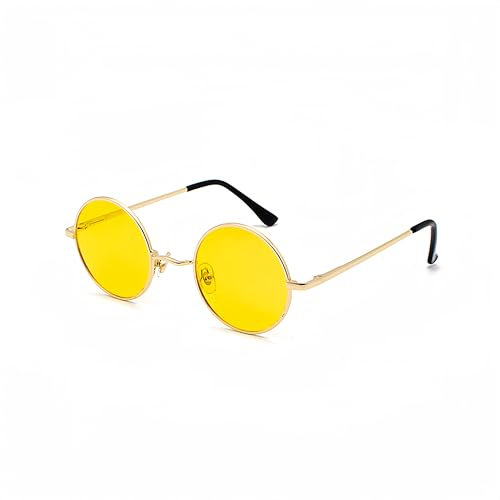 WDZAYXC Retro Classic Runde polarisierte Sonnenbrille mit Metallrahmen für Herren und Damen(Gold/Gelb)