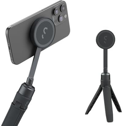 ShiftCam SnapStand Mini - Video Selfie Stick and MagSafe Compatible Tripod - Magnetic Mount Snaps on to Any Phone - Tiltable Design | Midnight