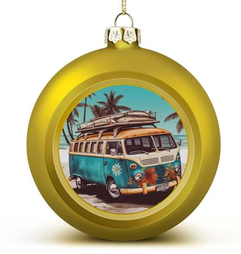 Weihnachtsbaumschmuck, alter Bus mit Surfbrett, Weihnachtskugel-Dekorationsset, Weihnachtsbaumschmuck für Urlaubsdekoration