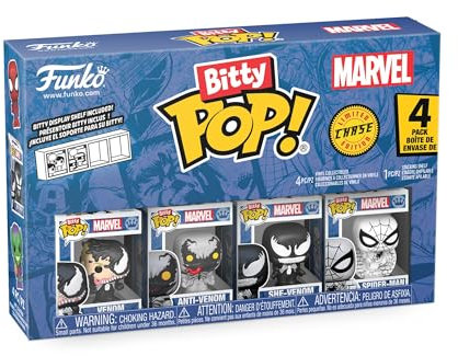 Funko Bitty Pop! Spider-Man - Venom 4pk and A Surprise Mystery Mini Figure - 0.9 Inch (2.2 Cm) - Marvel Comics Collectable - Stackable Display Shelf Included - Gift Idea - Party Bags Stocking