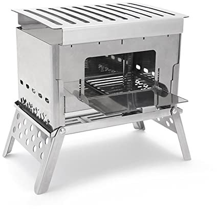 KWMAEEUID Grills Outdoor Edelstahl Karte BBQ Herd Camping Mini Abnehmbare Tragbare Holzofen Picknick Holzkohle Karte Herd