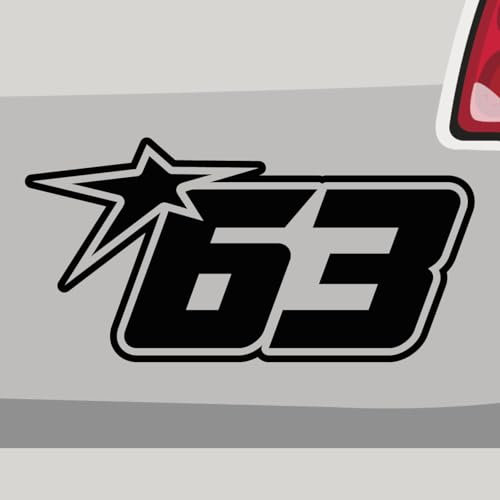 Aufkleber - Startnummer 63 Race Number - Sticker, Folienaukleber für Auto, Motorrad, Fahrrad, Laptop, LKW (10x5cm | Weiß)