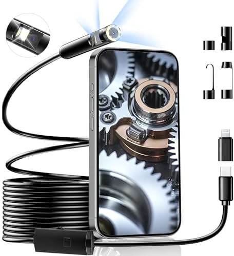 Dual Lens Endoscope Inspection Camera, 1920P USB-C Borescope Inspection Camera with 8+1 LED Lights Endoscope with 16.5ft Flexible Waterproof Fiber Optic Snake Scope for iPhone 15, Android Phone