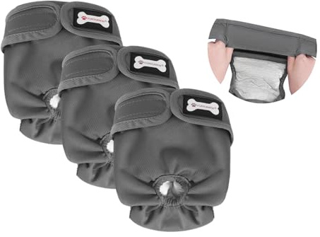3 Pack Female Dog Diapers,Reusable Nappies for Doggie in Heat,Highly Absorbent Dog Nappies Female for Pet Incontinence with Adjustable Snaps (ALL GRAY, XL, count, 3)