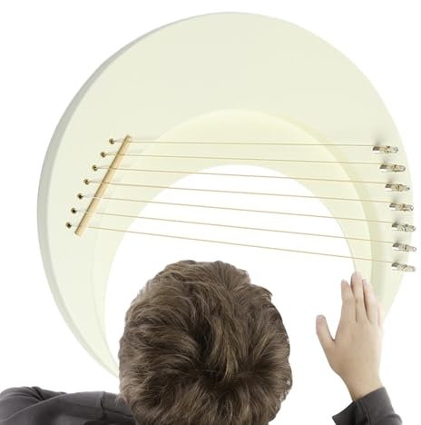Arpa de lira lunar, arpa de lira, arpa de lira, 7 cuerdas, piano de lira, instrumento musical portátil, instrumento de arpa con llave de afinación para niños y principiantes