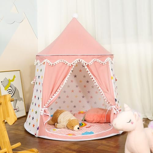 Spielzelt für Kleinkinder, Prinzessin Prinz Schlosszelt für Indoor, Kinderzelt für Spiel und Spaß im Kinderzimmer, Kinder Zelte für Zimmer, mit Tragetasche, Geschenk für Kinder (Rosa Stern)