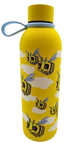 HOX Minecraft Movie Bee Design Stainless Steel 600ml Drinks Bottle with Logo | Eco Friendly Stainless Steel School Water Bottle with Air Tight Screw Off Lid Lid & Spill Proof | Gift for Minecraft Fan