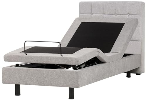Beliani Polsterbett elektrisch verstellbar hellgrau 90x200 cm mit Fernbedienung Duke