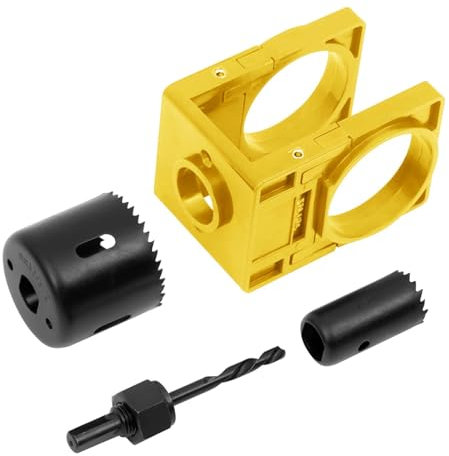 Door Lock Installation Kit, Carbon Steel Door Drill Kit with Guide Template, Deadbolts Lockset Installing Tool for 35-45mm Thickness Gate (Yellow)