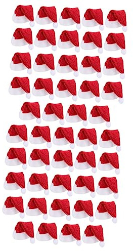 HEMOTON 48 Teiliges Mini Weihnachtsmützen Vliesstoff Kleine Rote Nikolausmützen als DIY Partydekoration Lollipop Hut Zubehör für Festliche Weihnachtsfeiern und Geschenkideen