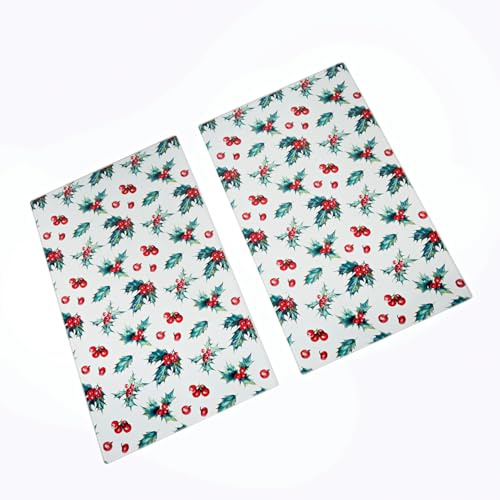 3 PAGEN® 2er-Set Herdabdeckplatten aus Hartglas – winterliches Ilex-Motiv - Anti-Rutsch-Füße – Ideal als Untersetzer, Abdeckung oder Schneidebrett – Glasabdeckplatten/Kochfeldabdeckung