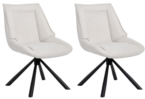 Duhome 2er Set Esszimmerstuhl, Chenille-Stoff, 180° drehbar Automatische Rückstellfunktion, als Bürostuhl, Schminktischstuhl, Lounge Stuhl, Creme-Weiß
