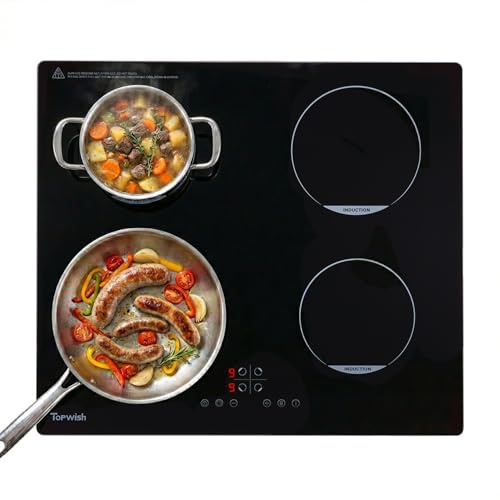 Topwish Induktionskochfeld 4 platten, Induktionsherd 60 cm einbau, 7200W | Induktionskochplatte 4 Zonen mit Kindersicherung, Boost Funktion, Touchsteuerung, Restwärmeanzeige, Timer