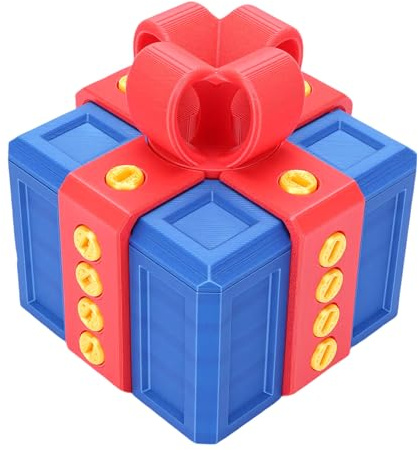 VELATEMOR Ärgerliche Geschenkbox mit Schrauben, das nervige Geschenk, Puzzle-Box, Spielzeug, 3D-Druck, lustiger Witz, Überraschung, Neuheit, Geldkartenhalter, für (rot + blau)