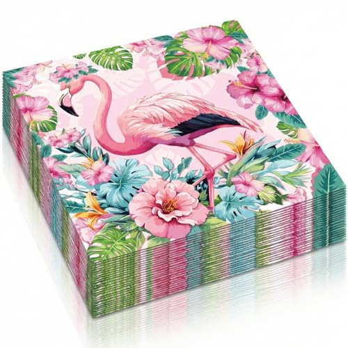 60 Stück Flamingo Servietten Pink, 33x33cm Hawaii Party Deko Papier Servietten Sommer, Bunte Flamingo-Tischdeko, Lustiges Tropisches Design für Hawaii Deko, Beach Party Geburtstag