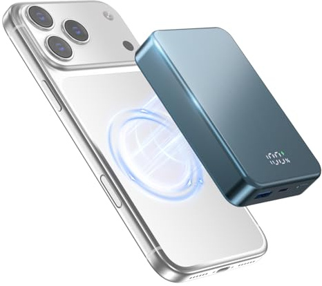 Magnetic Wireless Power Bank 26800mAh for MagSafe Portable Charger 20W PD Large Capacity Aluminum Alloy USB-C in&Out Fast Charging for iPhone 17 Pro Max/16/15/14/13/12 Plus/Mini/Pro/Pro Max–Blue